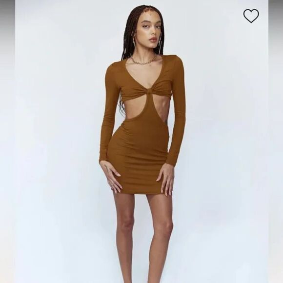 Princess Polly Sabella Brown Ribbed Mini Dress Size 8 - Picture 1 of 11